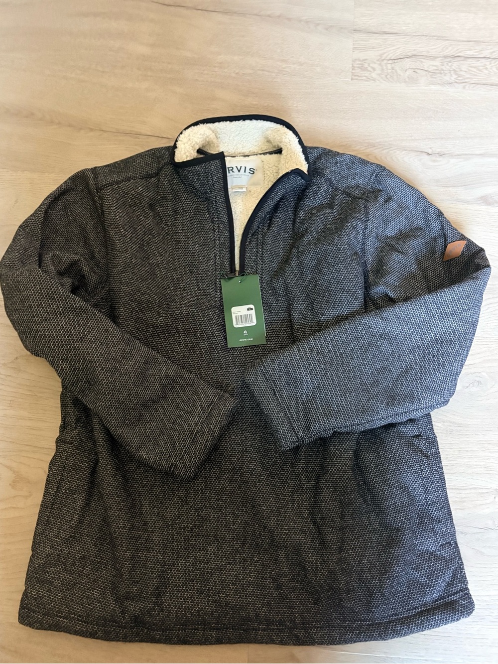 Men’s Orvis Charcoal Heather Sherpa Lined Half-Zip Pullover SZ L NWT